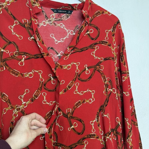 New Zara Red‎ Chain Equestrian Tunic Shirt Dress Women's Large - Picture 5 of 12